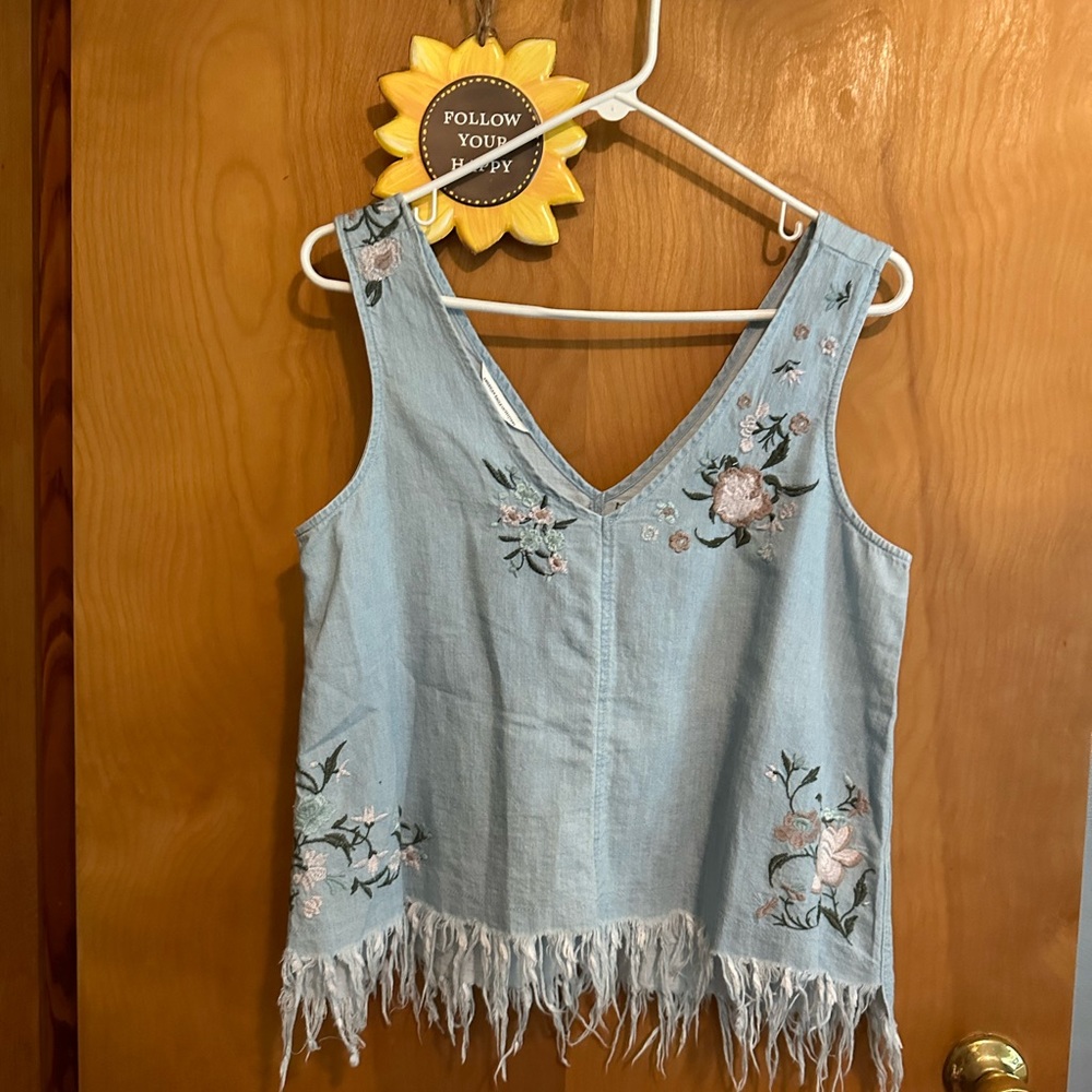 Blue Embellished Crop Tank Top